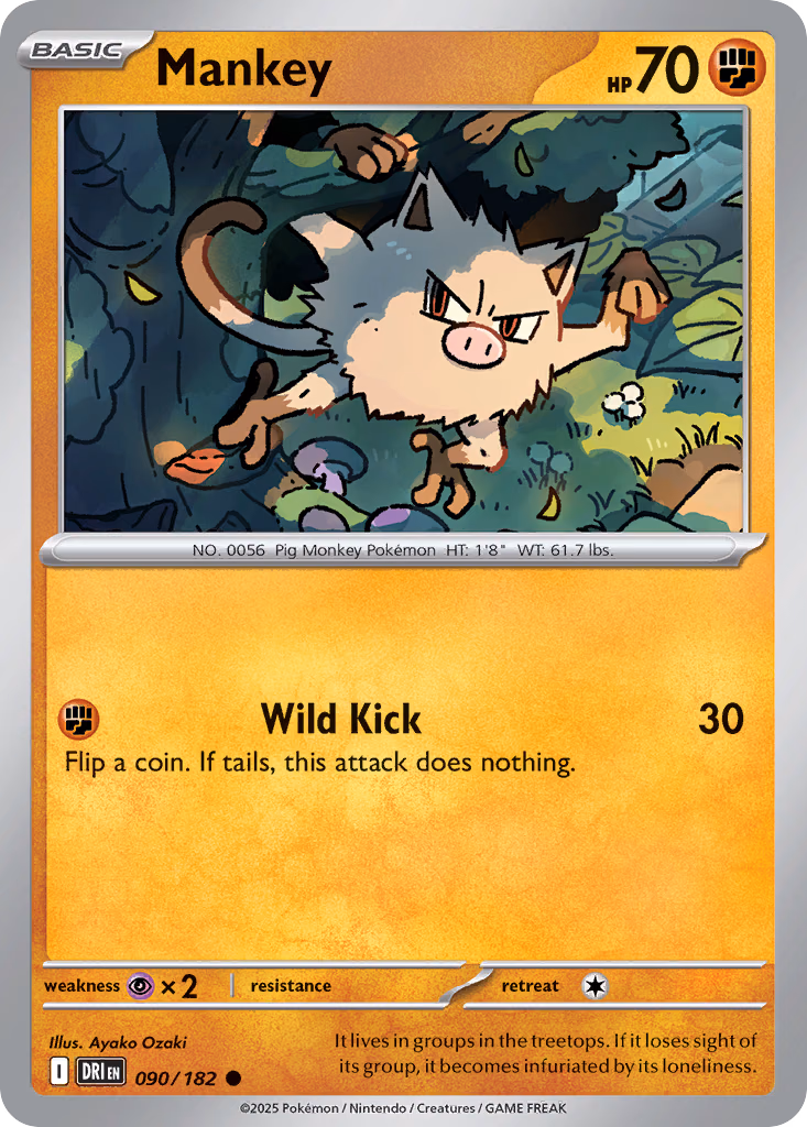 Mankey Pokemon card (090/182, Destined Rivals)