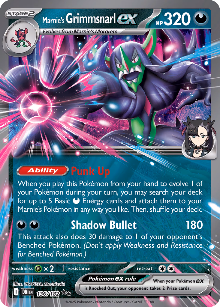 Marnie's Grimmsnarl ex Pokemon card (136/182, Destined Rivals)