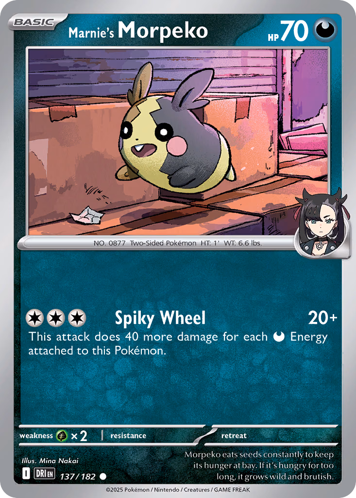 Marnie's Morpeko Pokemon card (137/182, Destined Rivals)