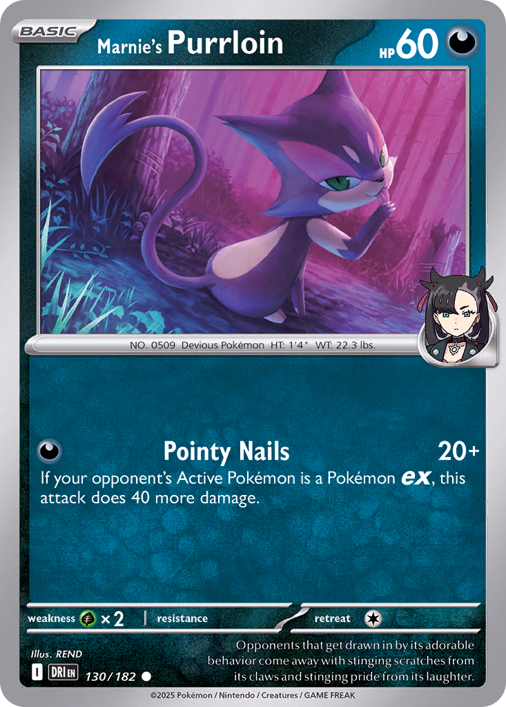 Marnie's Purrloin Pokemon card (130/182, Destined Rivals)