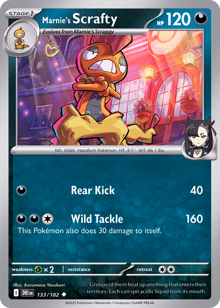 Marnie's Scrafty Pokemon card (133/182, Destined Rivals)