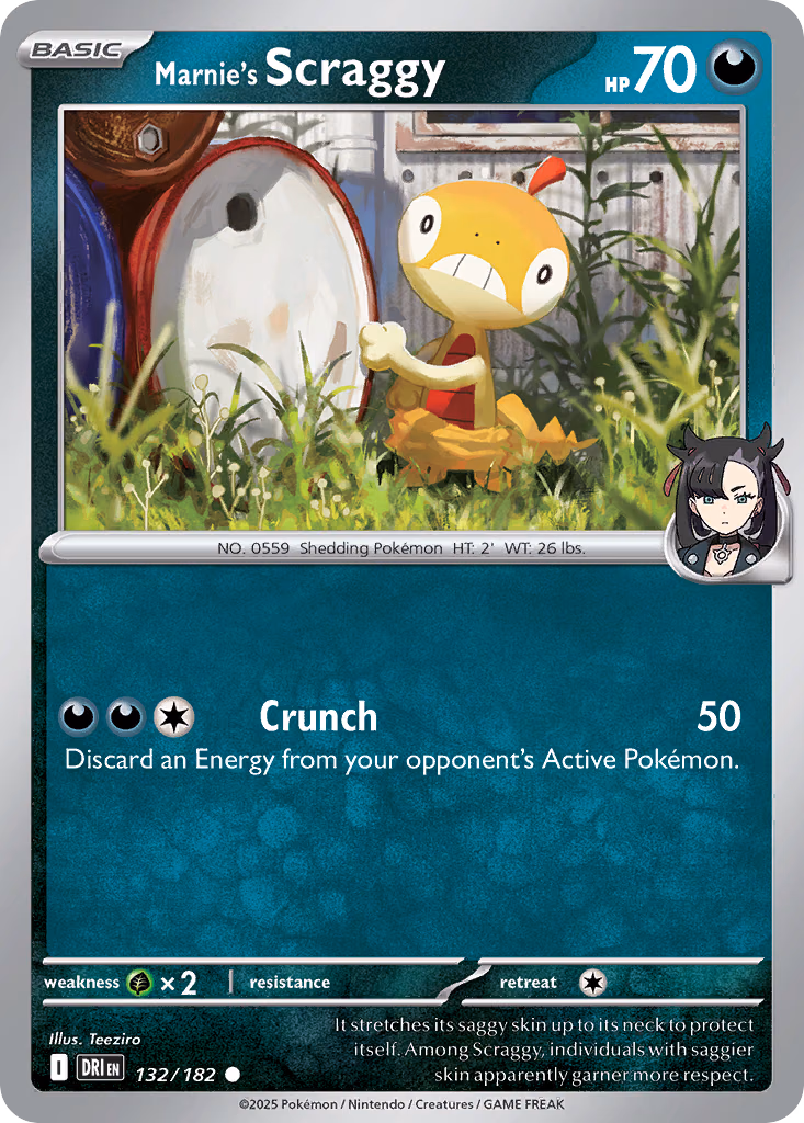 Marnie's Scraggy Pokemon card (132/182, Destined Rivals)