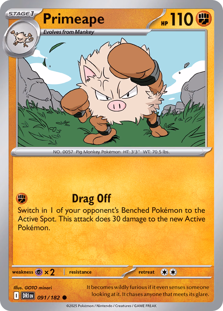 Primeape Pokemon card (091/182, Destined Rivals)