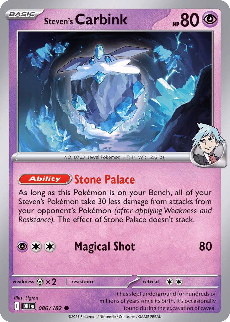 Steven's Carbink Pokemon card (086/182, Destined Rivals)