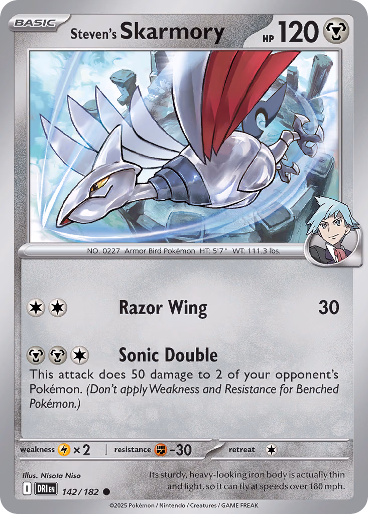 Steven's Skarmory Pokemon card (142/182, Destined Rivals)