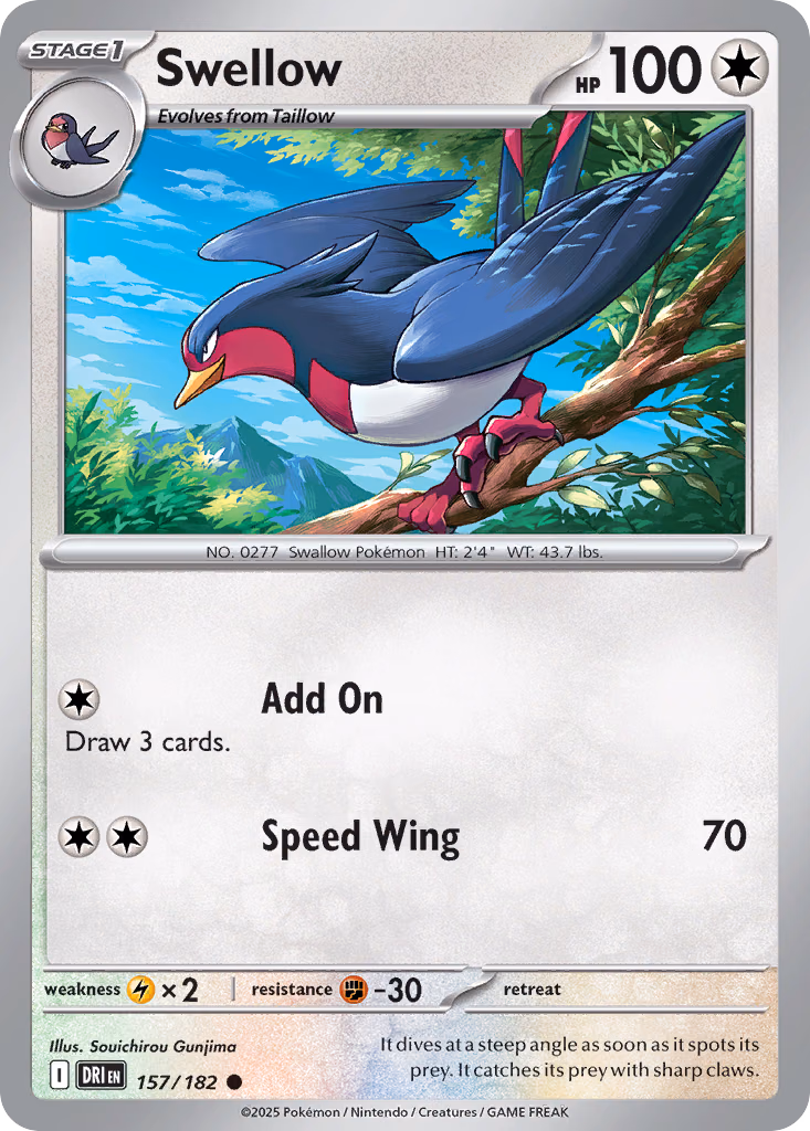 Swellow Pokemon card (157/182, Destined Rivals)