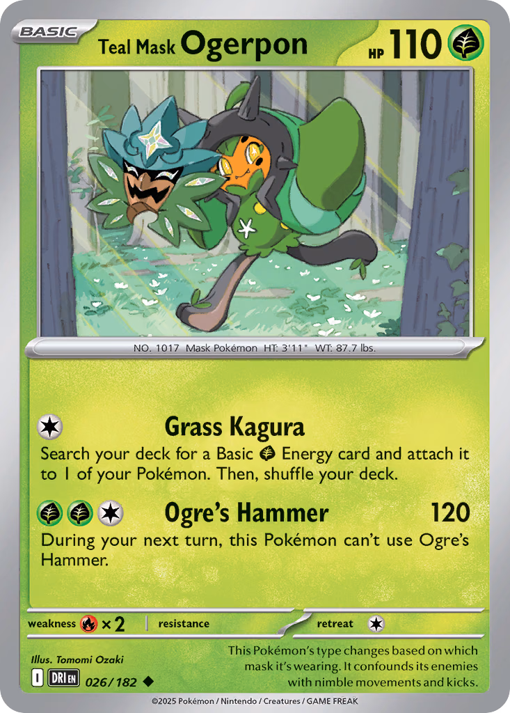 Teal Mask Ogerpon Pokemon card (026/182, Destined Rivals)