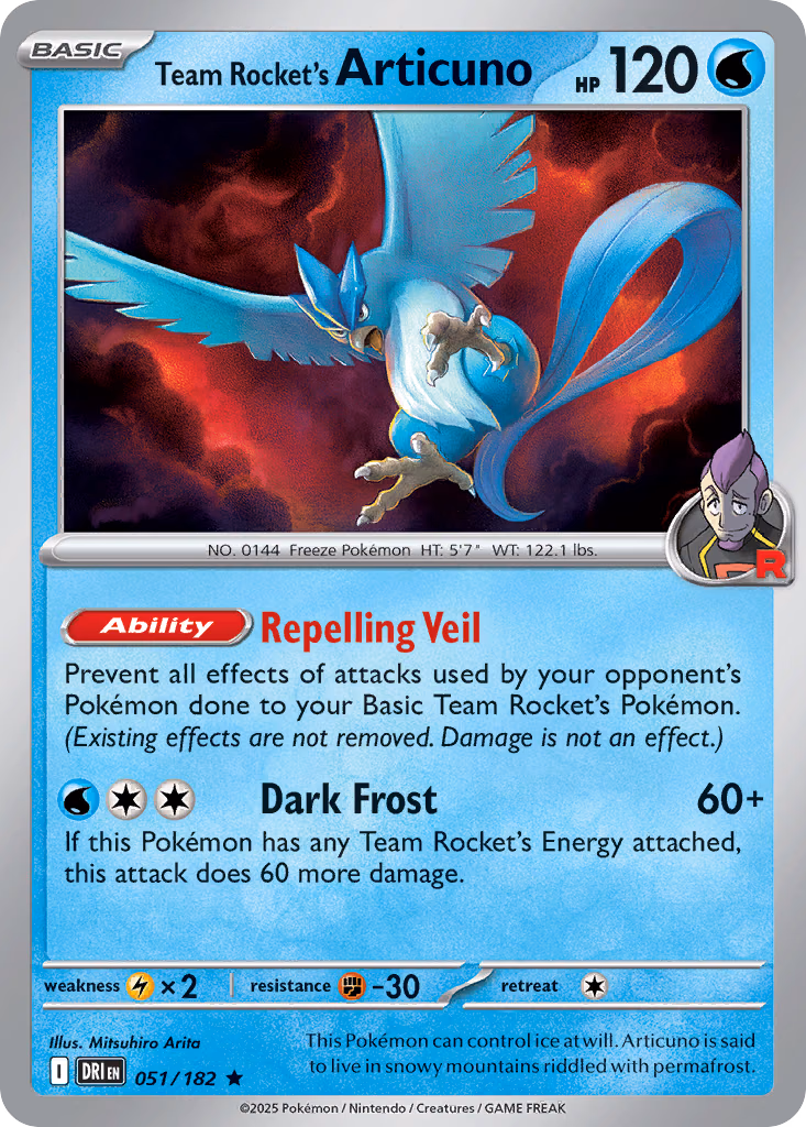 Team Rocket's Articuno Pokemon card (051/182, Destined Rivals)