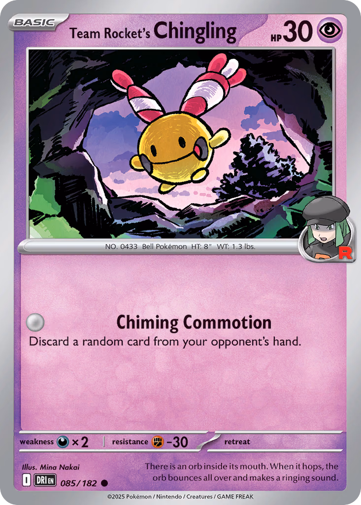 Team Rocket's Chingling Pokemon card (085/182, Destined Rivals)
