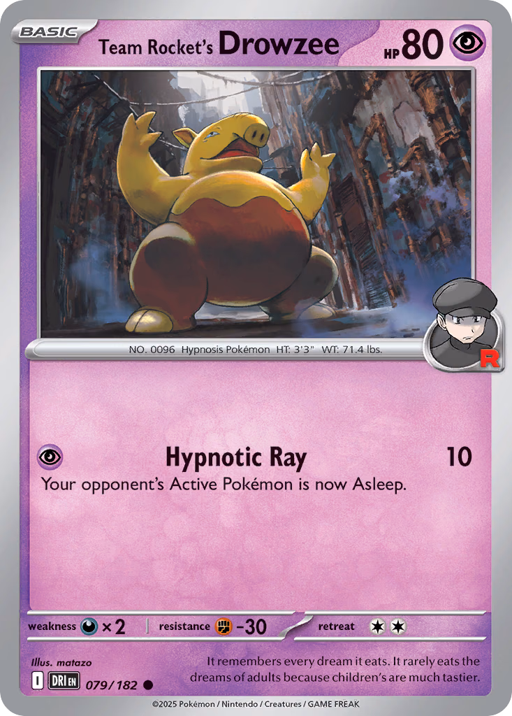 Team Rocket's Drowzee Pokemon card (079/182, Destined Rivals)