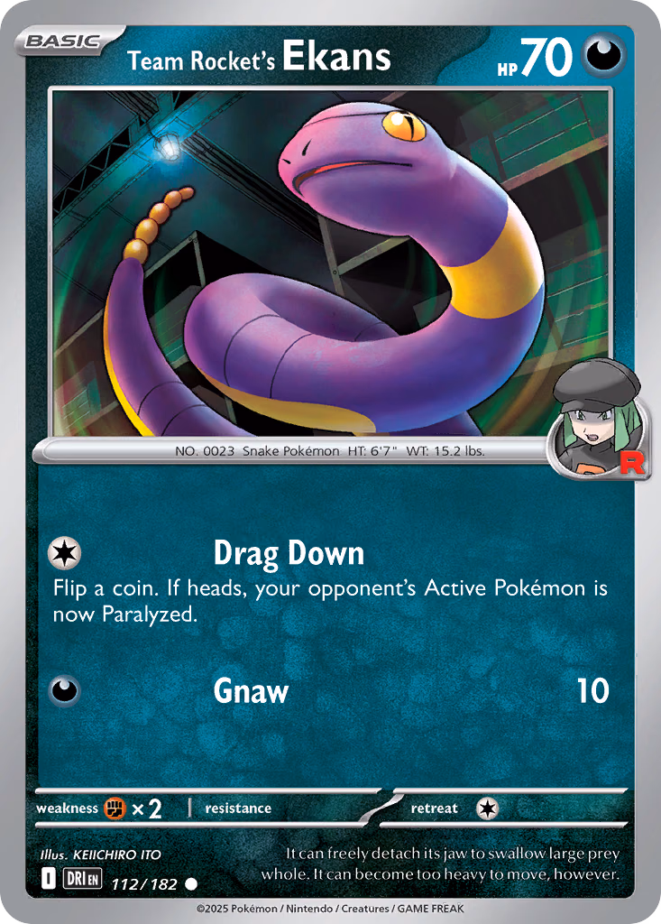 Team Rocket's Ekans Pokemon card (112/182, Destined Rivals)
