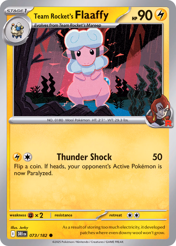 Team Rocket's Flaaffy Pokemon card (073/182, Destined Rivals)