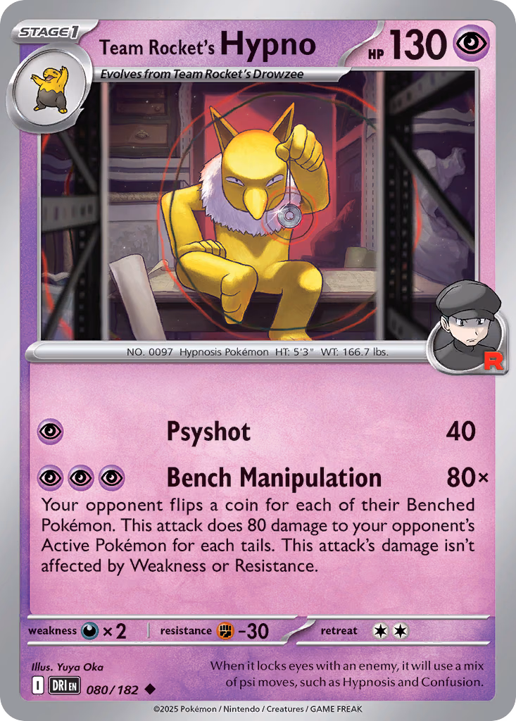 Team Rocket's Hypno Pokemon card (080/182, Destined Rivals)