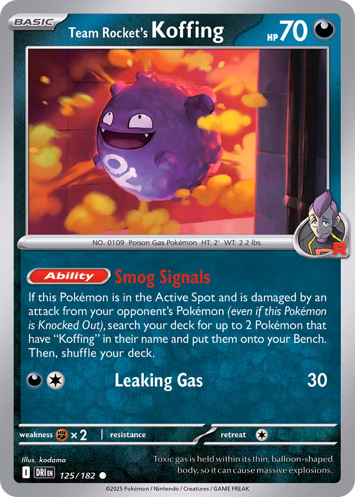 Team Rocket's Koffing Pokemon card (125/182, Destined Rivals)
