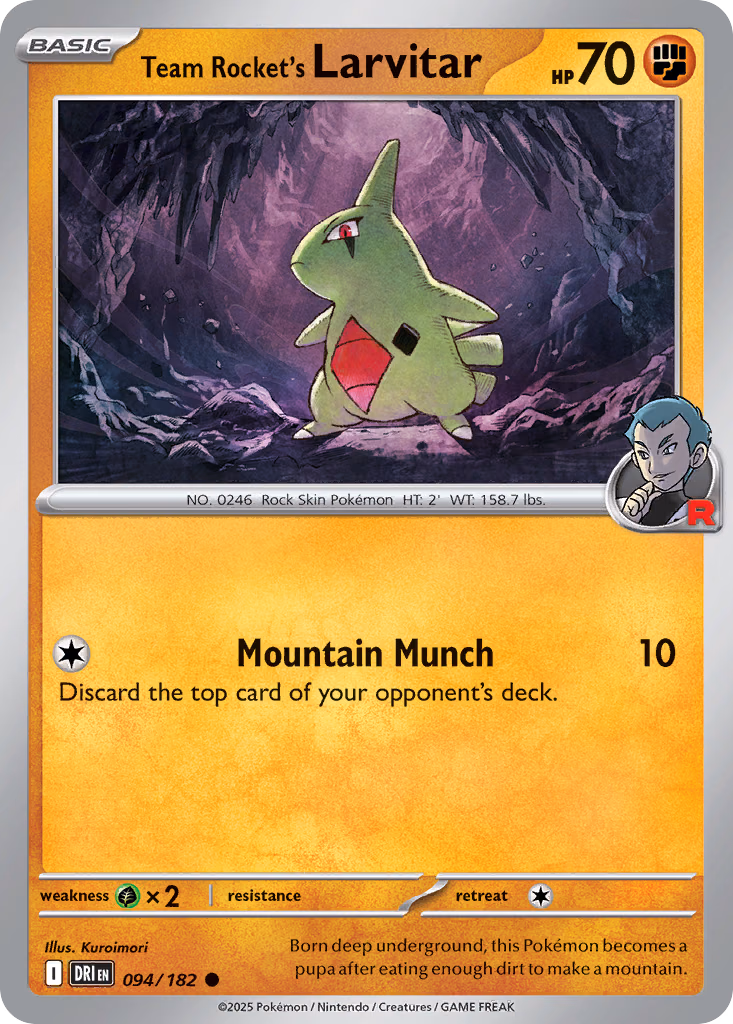 Team Rocket's Larvitar Pokemon card (094/182, Destined Rivals)