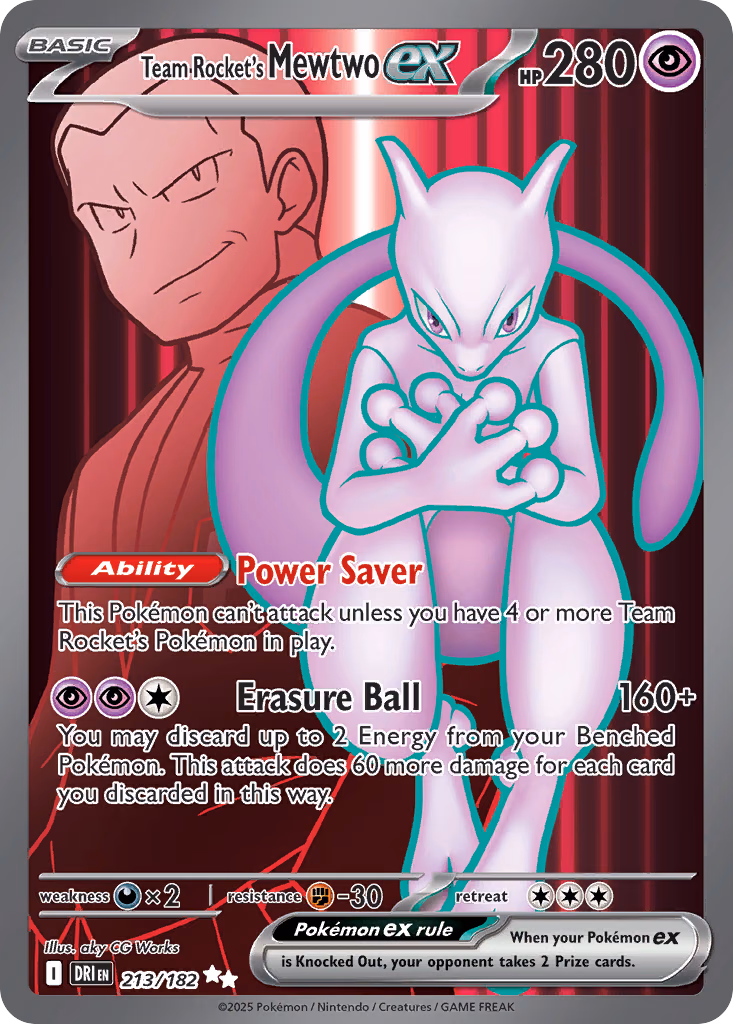 Team Rocket's Mewtwo ex Pokemon card (213/182, Destined Rivals)
