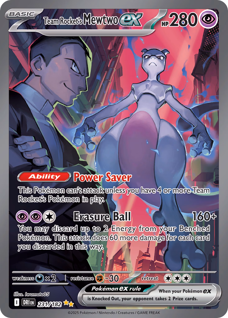 Team Rocket's Mewtwo ex Pokemon card (231/182, Destined Rivals)