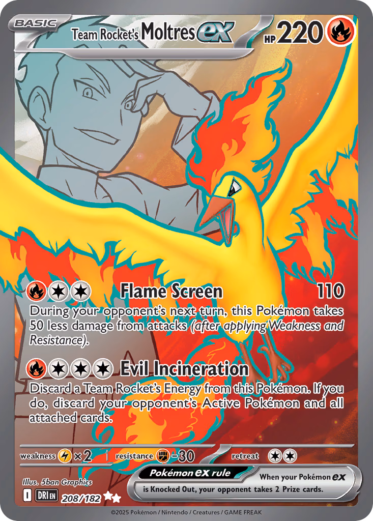 Team Rocket's Moltres ex Pokemon card (208/182, Destined Rivals)