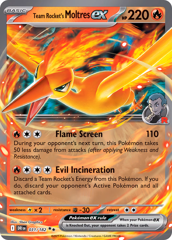 Team Rocket's Moltres ex Pokemon card (031/182, Destined Rivals)