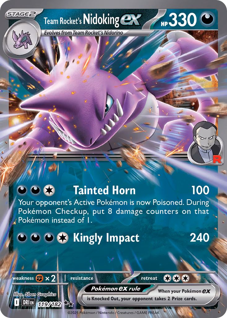Team Rocket's Nidoking ex Pokemon card (119/182, Destined Rivals)