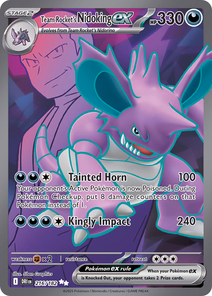 Team Rocket's Nidoking ex Pokemon card (216/182, Destined Rivals)