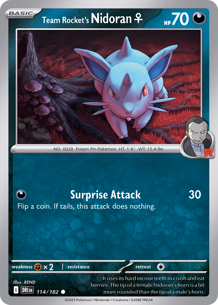 Team Rocket's Nidoran♀ Pokemon card (114/182, Destined Rivals)
