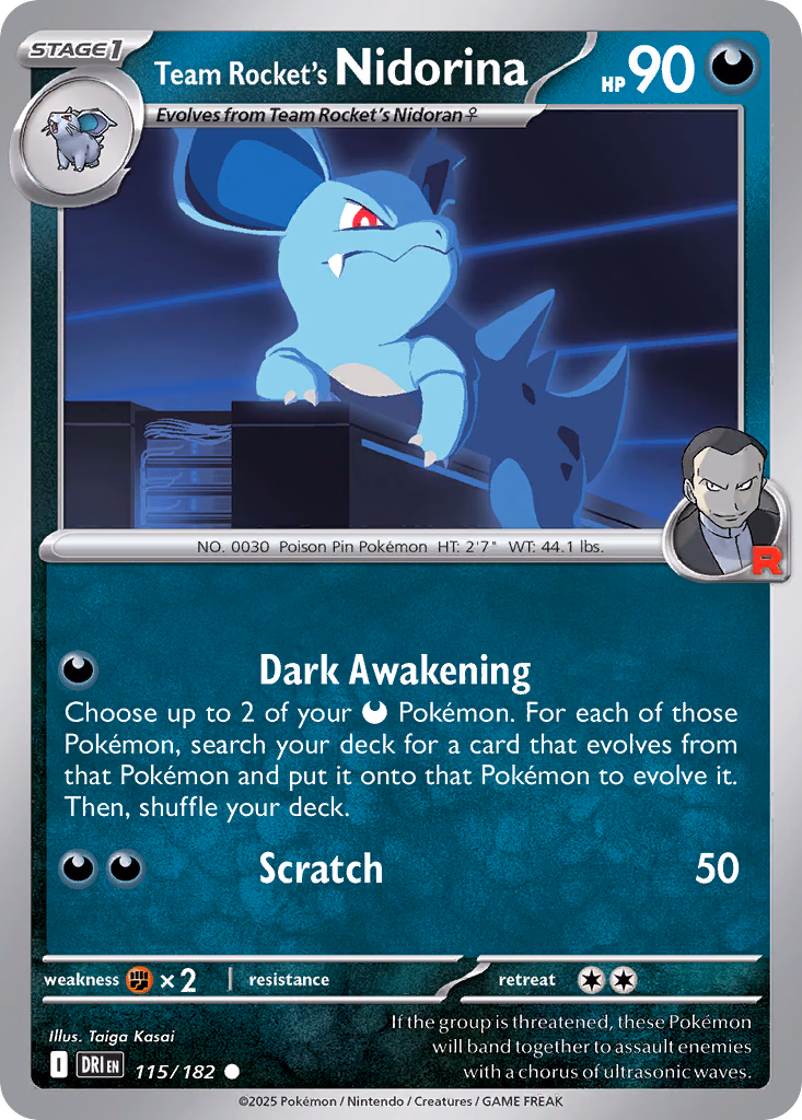 Team Rocket's Nidorina Pokemon card (115/182, Destined Rivals)
