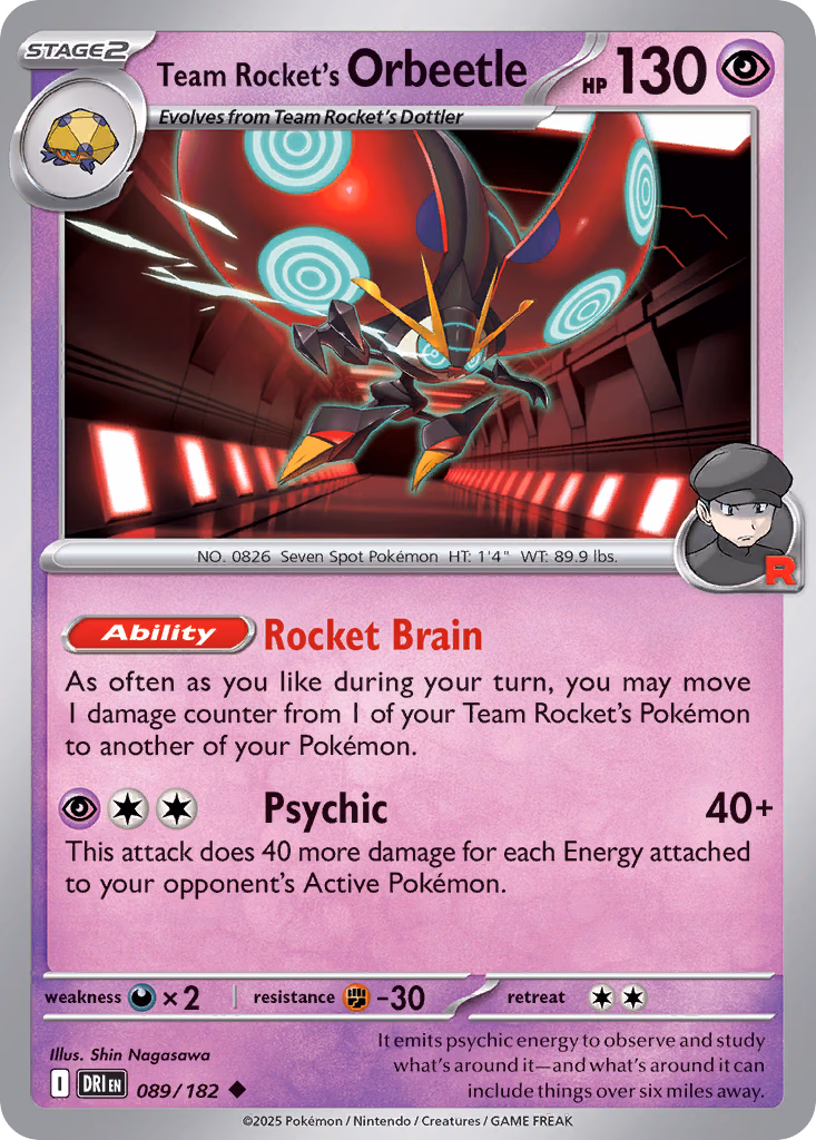 Team Rocket's Orbeetle Pokemon card (089/182, Destined Rivals)
