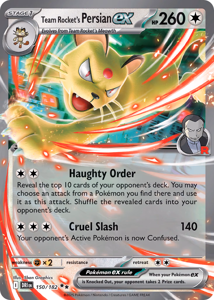 Team Rocket's Persian ex Pokemon card (150/182, Destined Rivals)