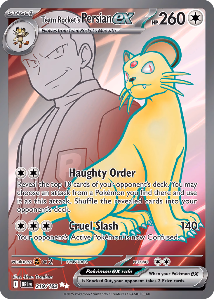 Team Rocket's Persian ex Pokemon card (219/182, Destined Rivals)