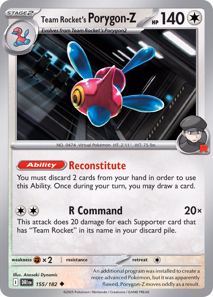 Team Rocket's Porygon-Z Pokemon card (155/182, Destined Rivals)