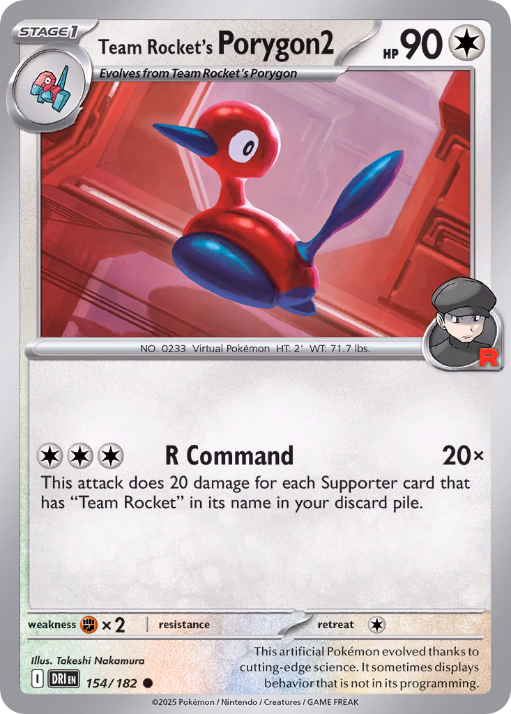 Team Rocket's Porygon2 Pokemon card (154/182, Destined Rivals)