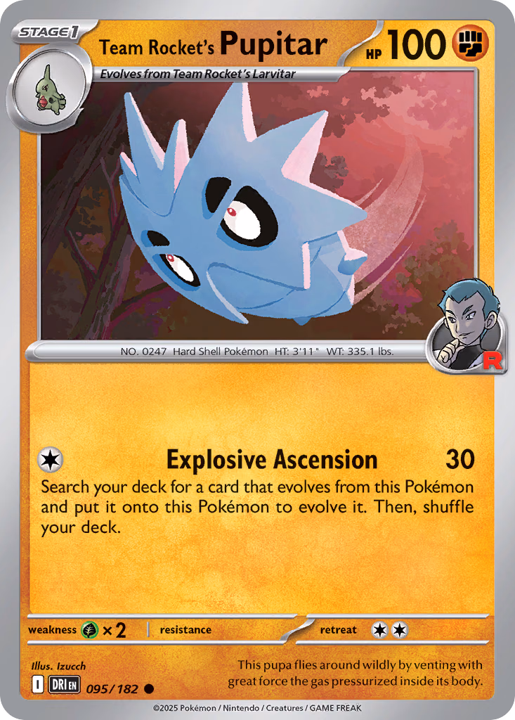 Team Rocket's Pupitar Pokemon card (095/182, Destined Rivals)