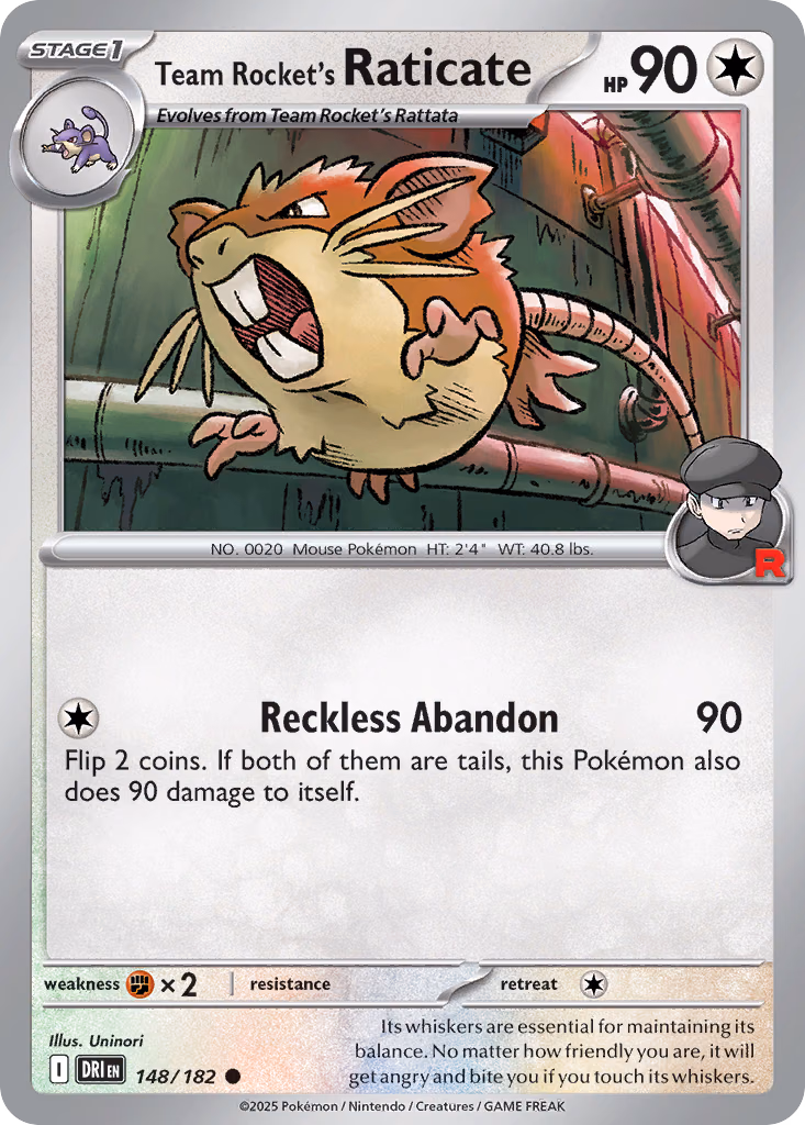 Team Rocket's Raticate Pokemon card (148/182, Destined Rivals)