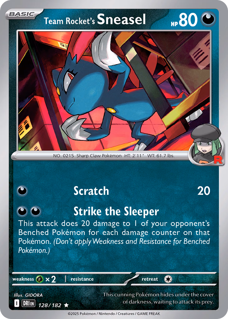 Team Rocket's Sneasel Pokemon card (128/182, Destined Rivals)