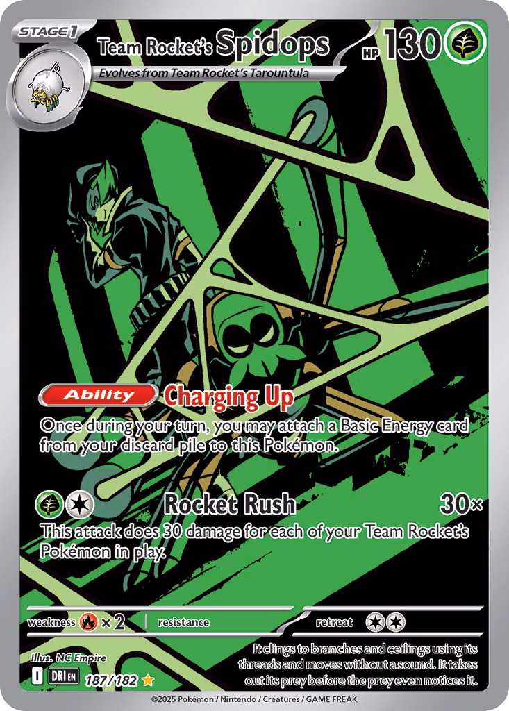 Team Rocket's Spidops Pokemon card (187/182, Destined Rivals)