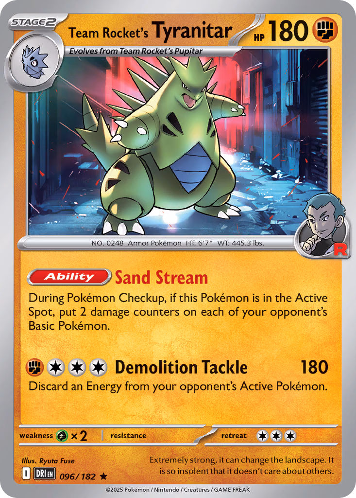 Team Rocket's Tyranitar Pokemon card (096/182, Destined Rivals)