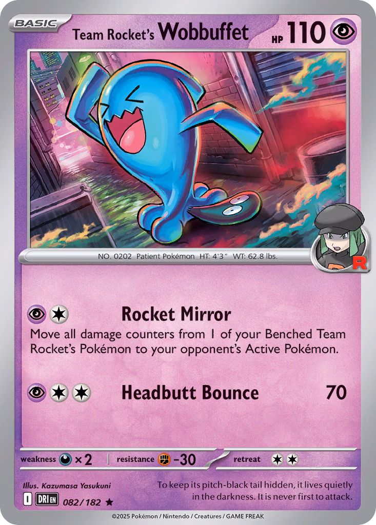 Team Rocket's Wobbuffet Pokemon card (082/182, Destined Rivals)