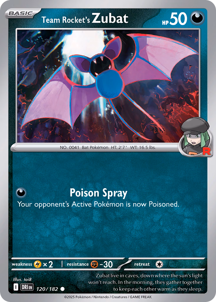 Team Rocket's Zubat Pokemon card (120/182, Destined Rivals)