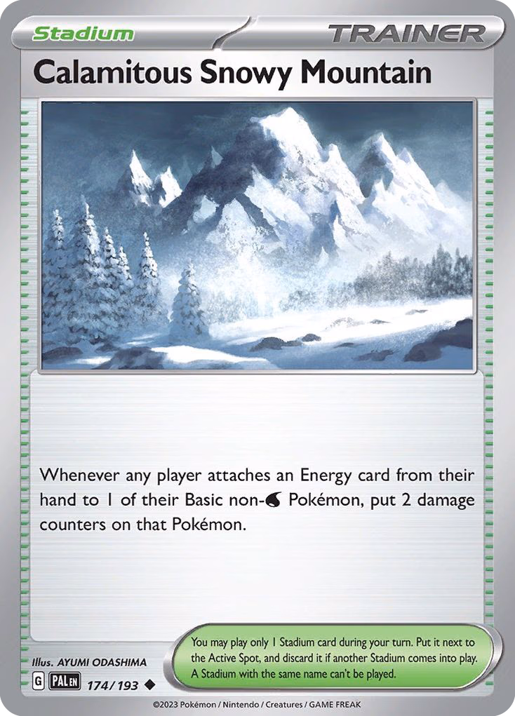 Calamitous Snowy Mountain Pokemon card (174/193, Paldea Evolved)