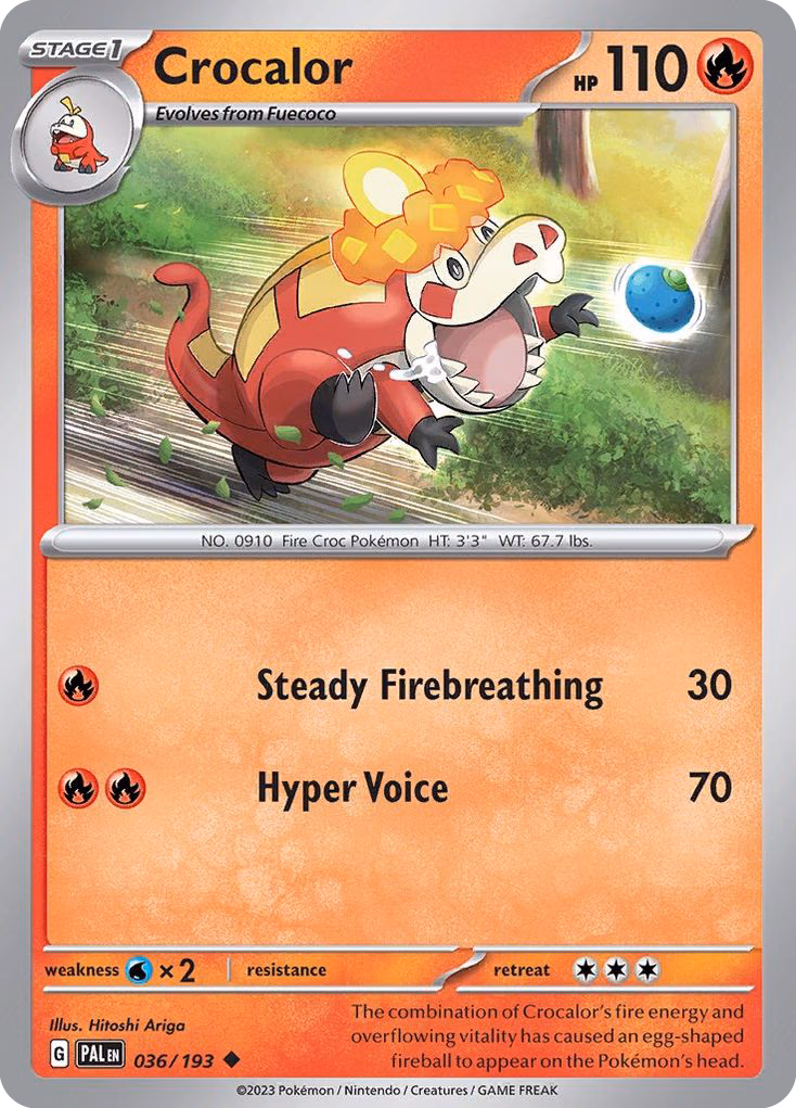 Crocalor Pokemon card (036/193, Paldea Evolved)