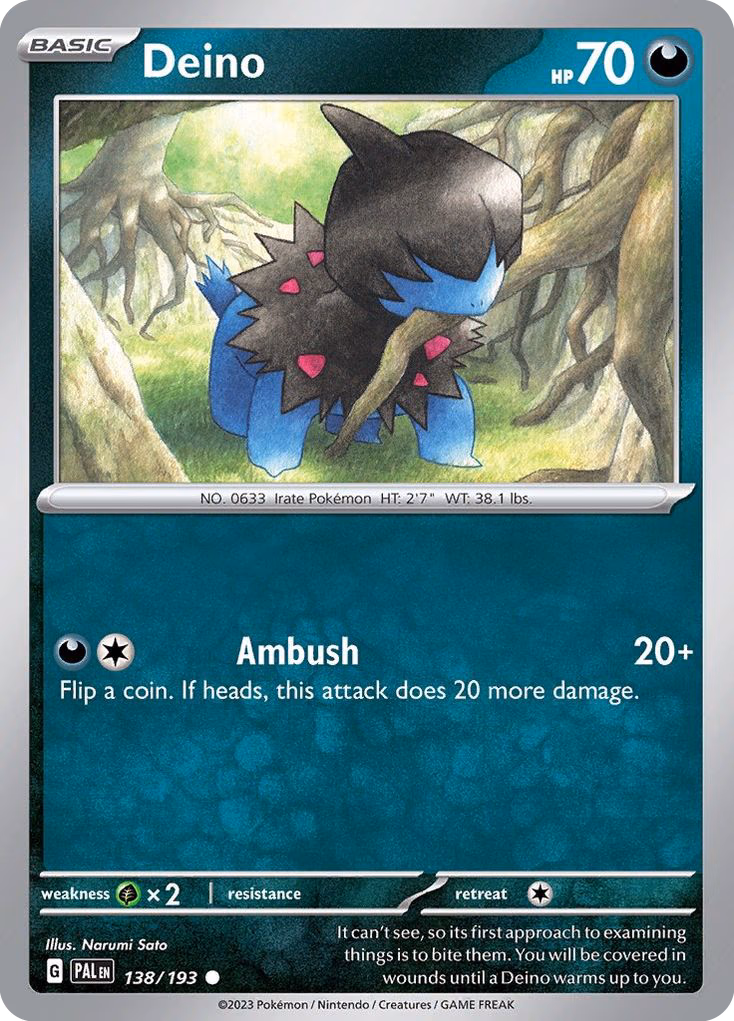 Deino Pokemon card (138/193, Paldea Evolved)