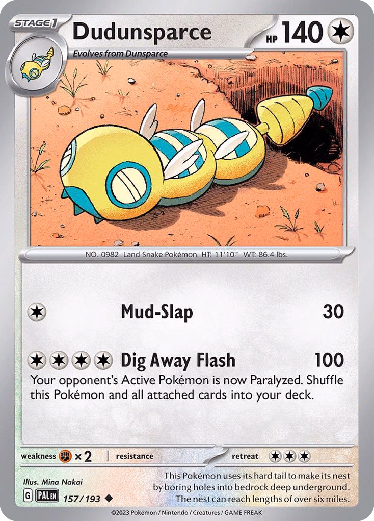 Dudunsparce Pokemon card (157/193, Paldea Evolved)