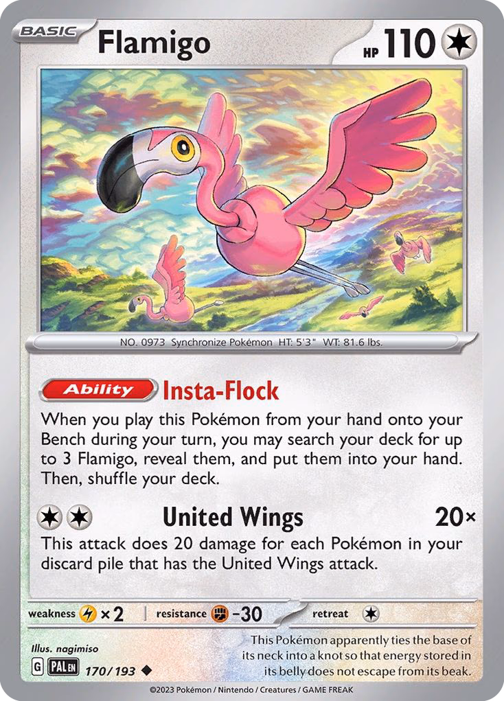 Flamigo Pokemon card (170/193, Paldea Evolved)