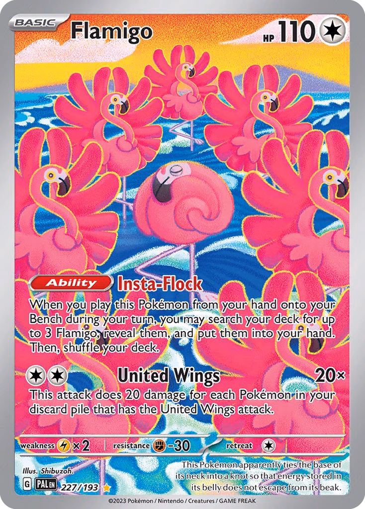 Flamigo Pokemon card (227/193, Paldea Evolved)