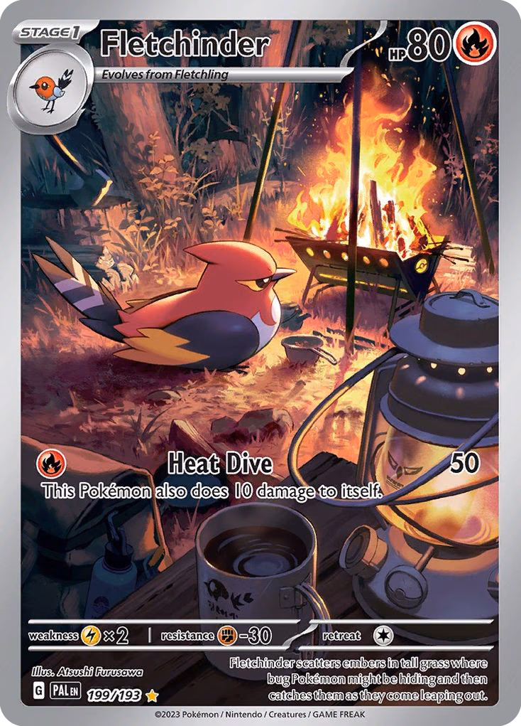 Fletchinder Pokemon card (199/193, Paldea Evolved)
