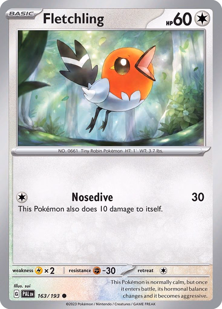 Fletchling Pokemon card (163/193, Paldea Evolved)