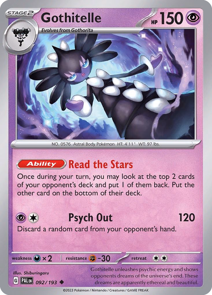 Gothitelle Pokemon card (092/193, Paldea Evolved)