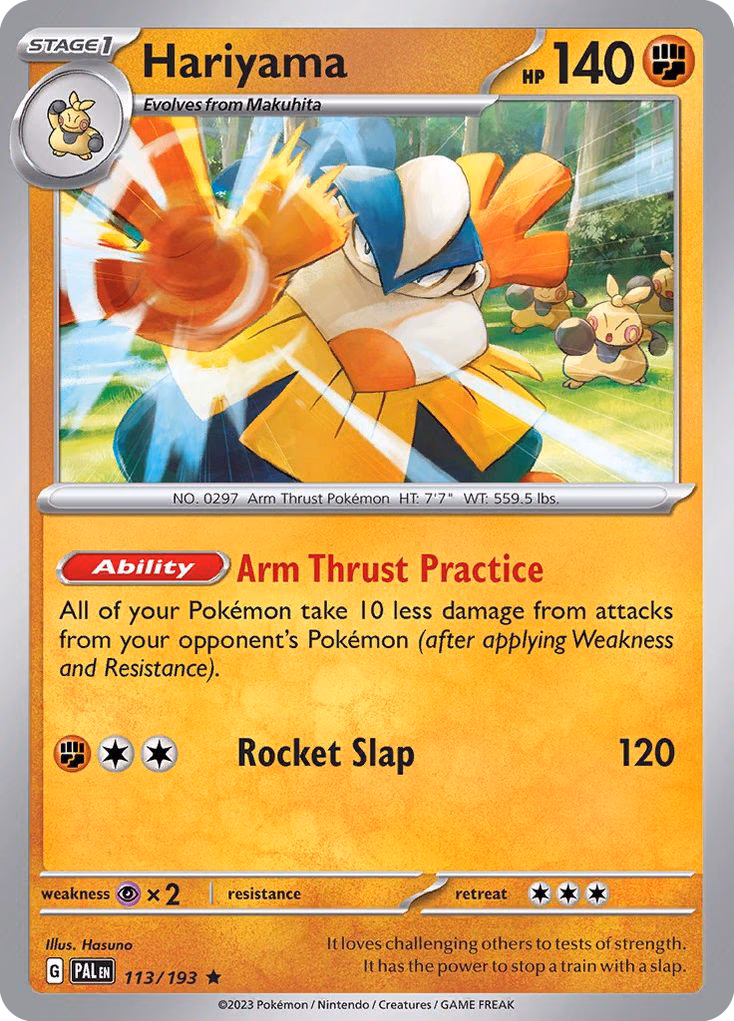 Hariyama Pokemon card (113/193, Paldea Evolved)