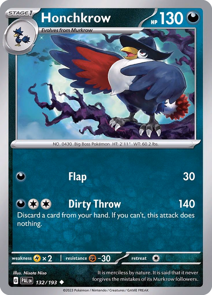 Honchkrow Pokemon card (132/193, Paldea Evolved)